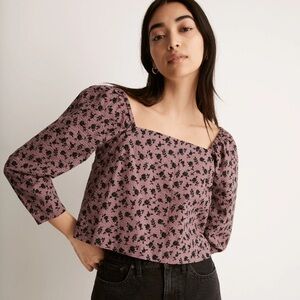 NWT Madewell Seersucker Square-Neck Top in Floral - Medium - Purple